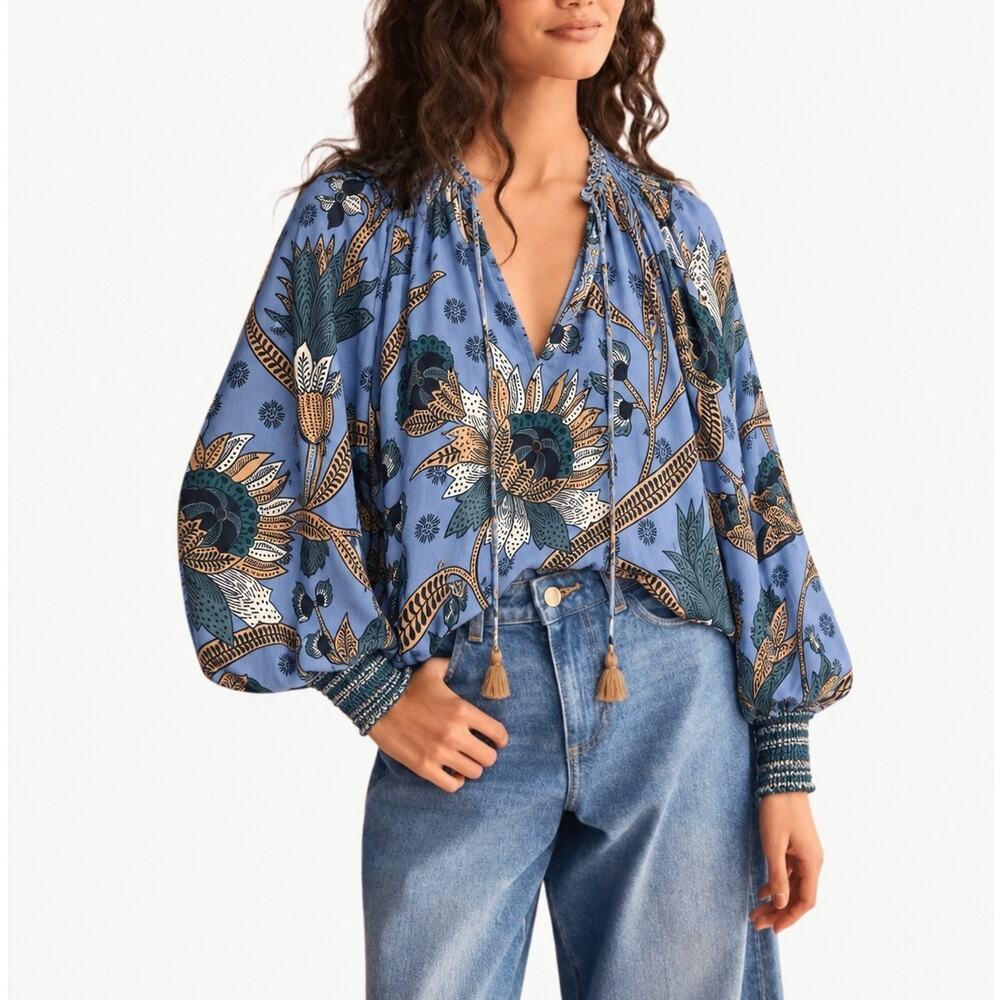 Omika Blue Floral Boho Blouse Sz. XS